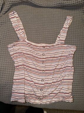 American Eagle Striped Button-Front Tank Top in Cream and Rust